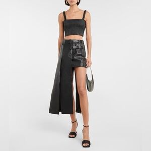 David Koma Black Leather Asymmetrical Women's Skirt